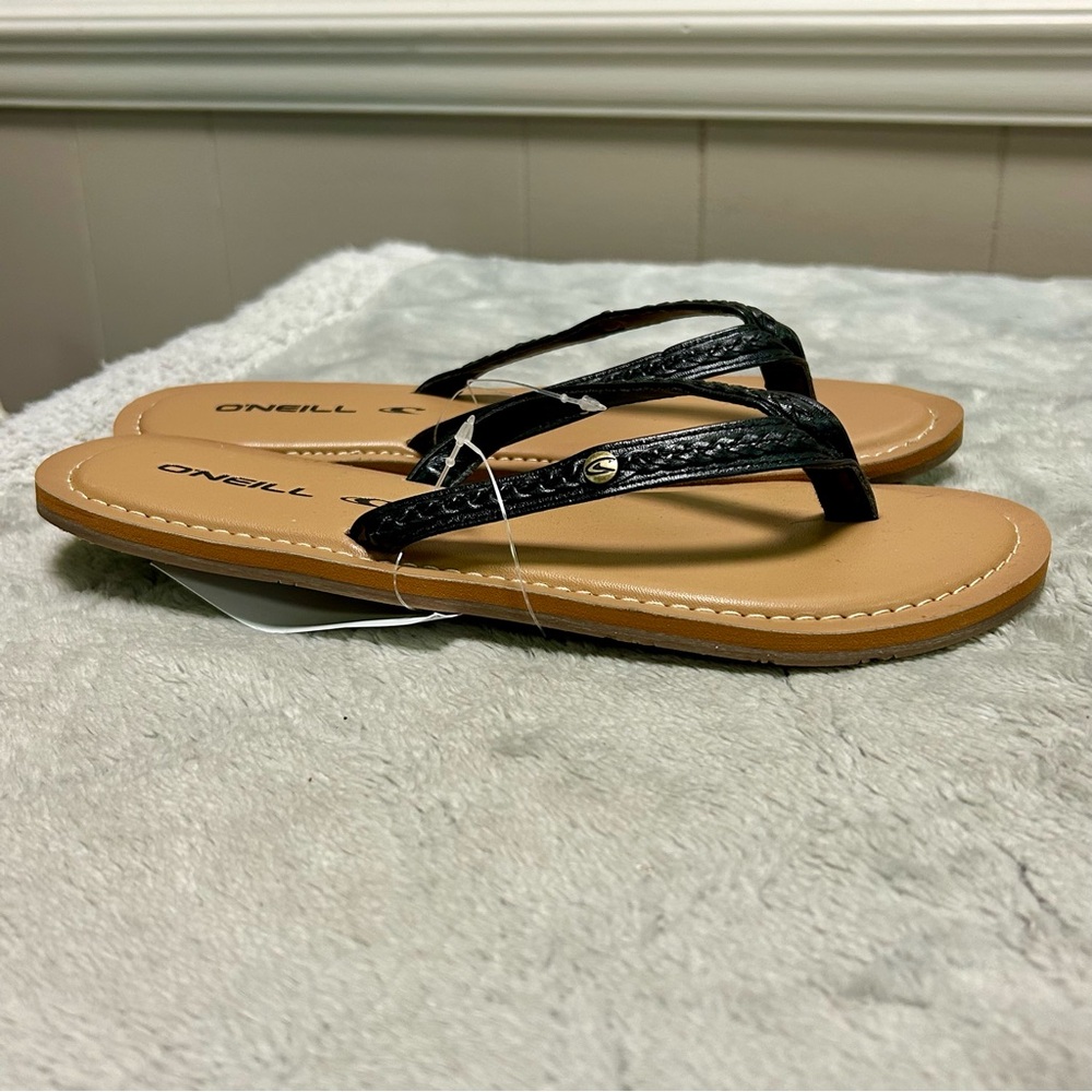 O'Neill Women's Black and Tan Flip Flops Sz 7 NWT - Picture 5 of 9